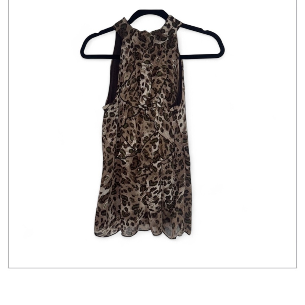 B-Wear Brown Black Leopard Print Ruffled Halter Tank Top size L